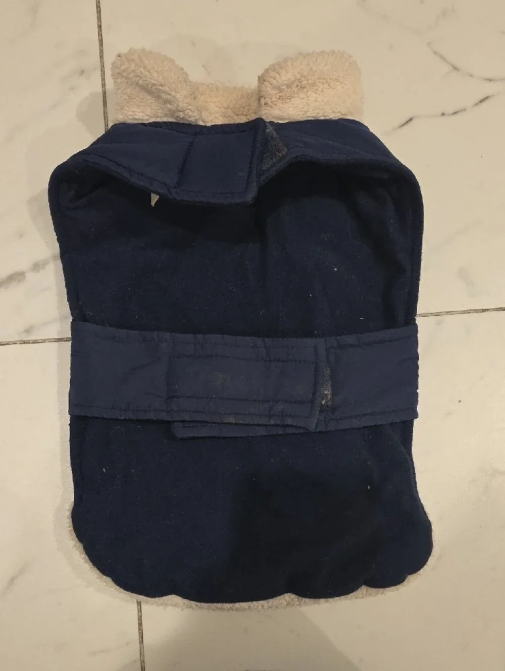 DOG Navy Blue Plush-Lined Harness Cover with Bone Patch